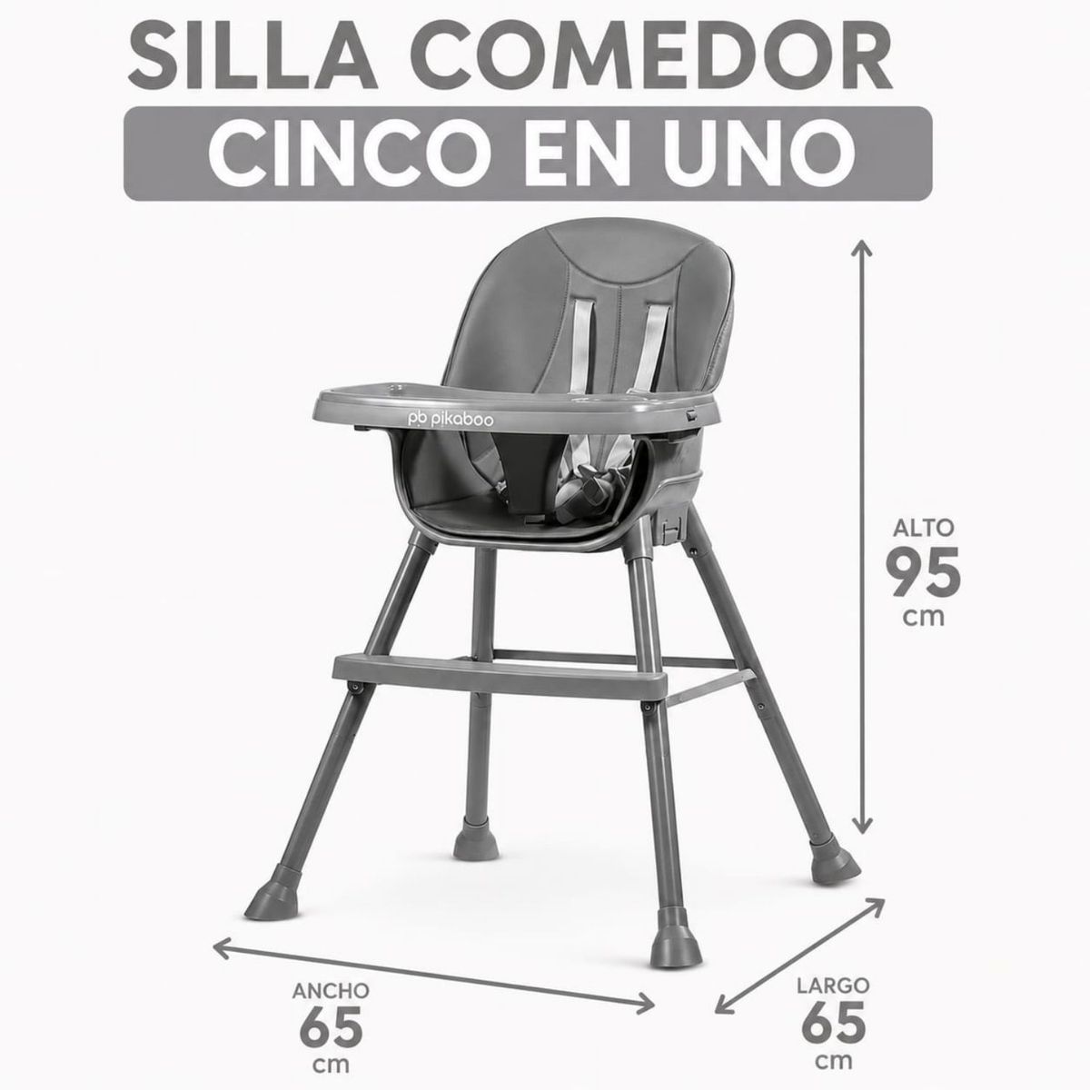 PIKABOO - Silla De Comer Para Bebes Color Gris 5 En 1 Jazz Pikaboo