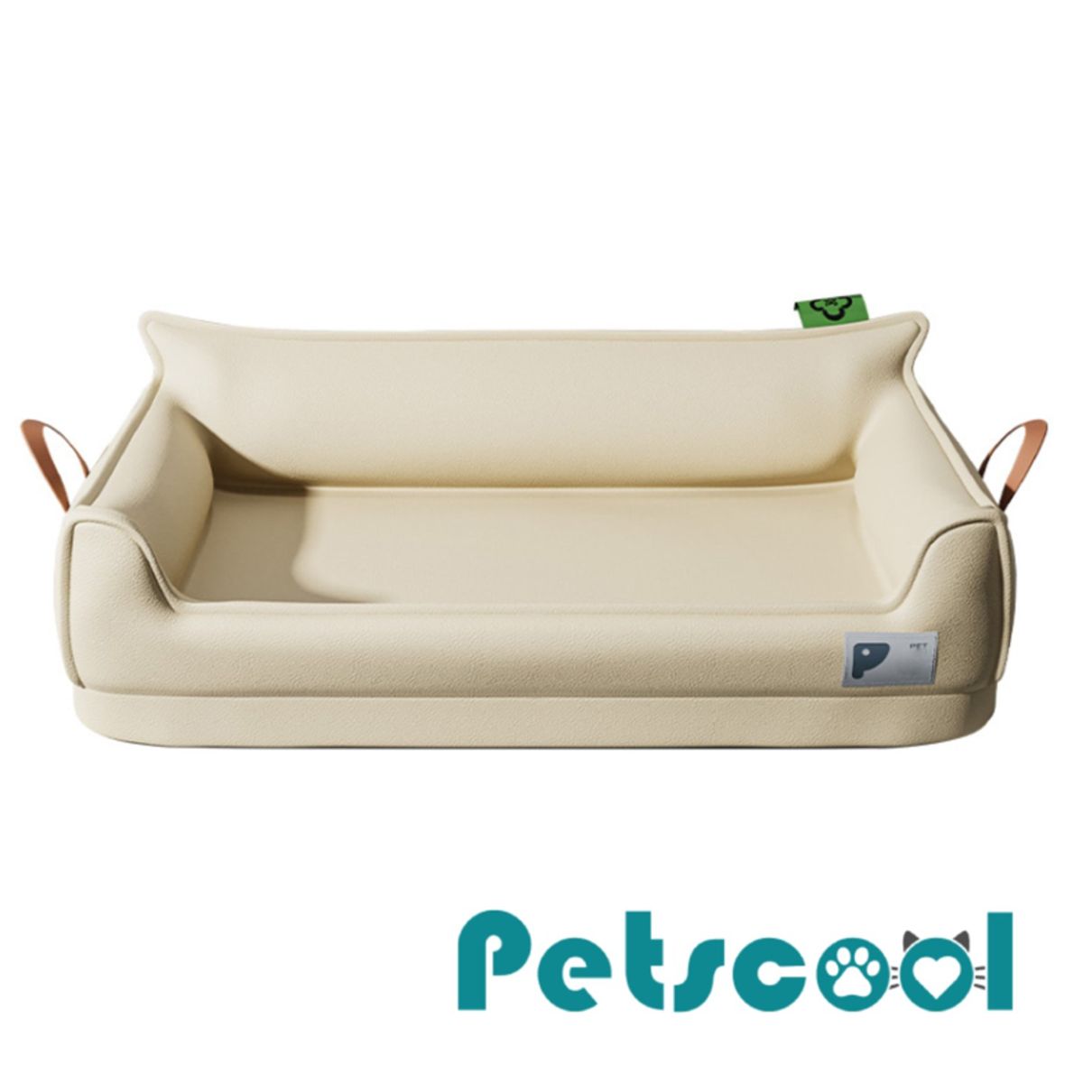 KIDSCOOL - Cama Sofá de Perro 4 Estaciones Impermeable Eco cuero Beige Talla M hasta 25 kg