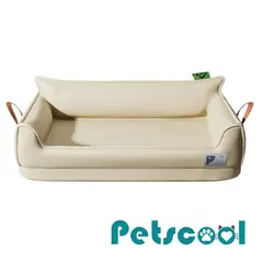 KIDSCOOL - Cama Sofá de Perro 4 Estaciones Impermeable Eco cuero Beige Talla M hasta 25 kg