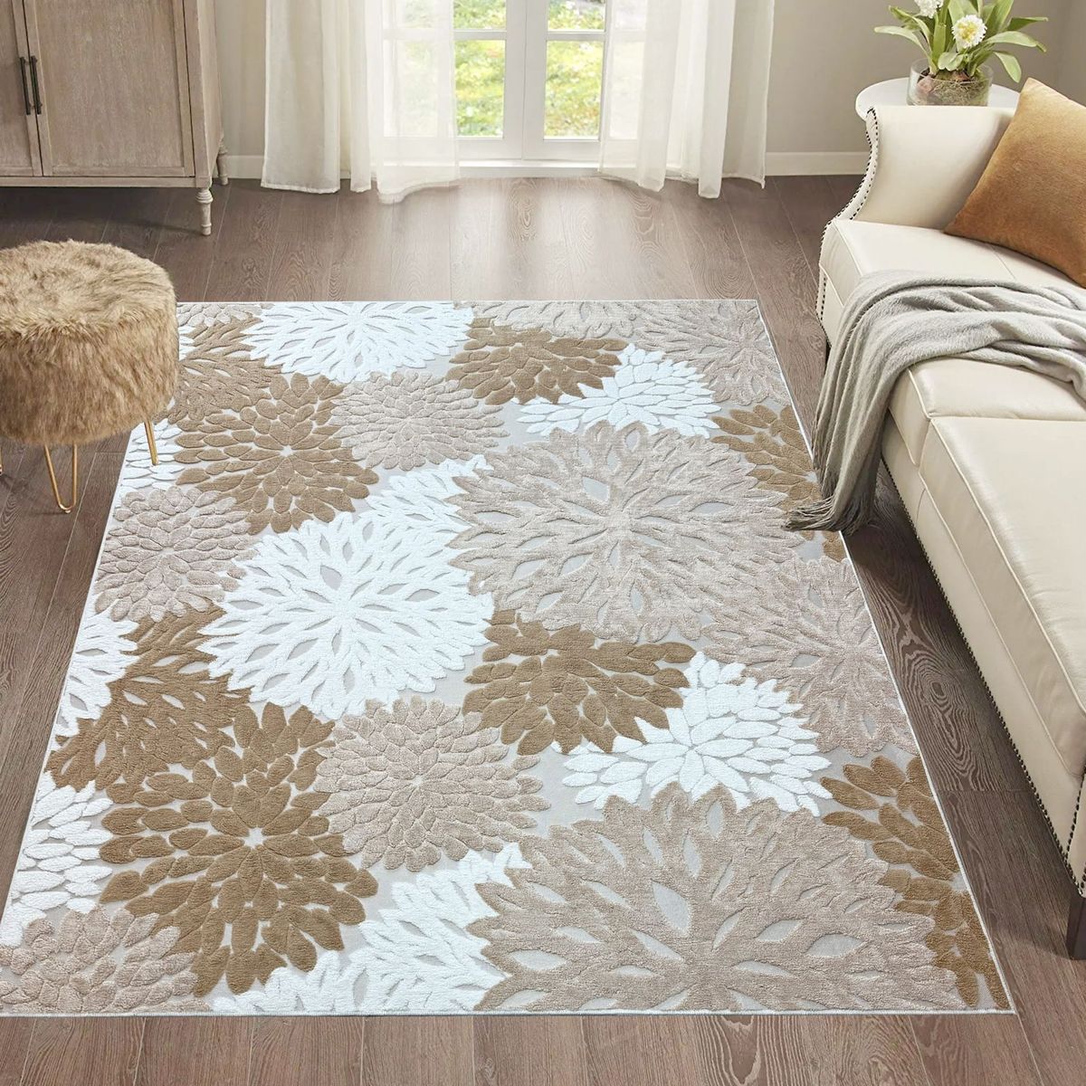GENERICO - ALFOMBRA MODERNA FLOR JACQUARD 160X200 CM HERMOSO DISEÑO DECORATIVA CMIO