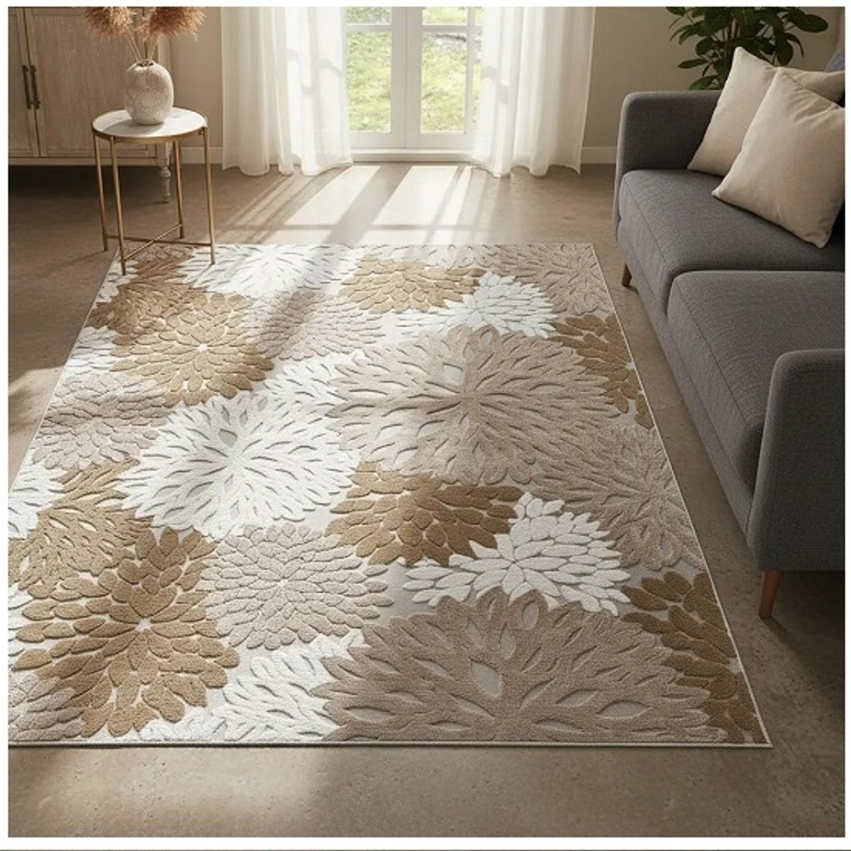 GENERICO - ALFOMBRA MODERNA FLOR JACQUARD 160X200 CM HERMOSO DISEÑO DECORATIVA CMIO