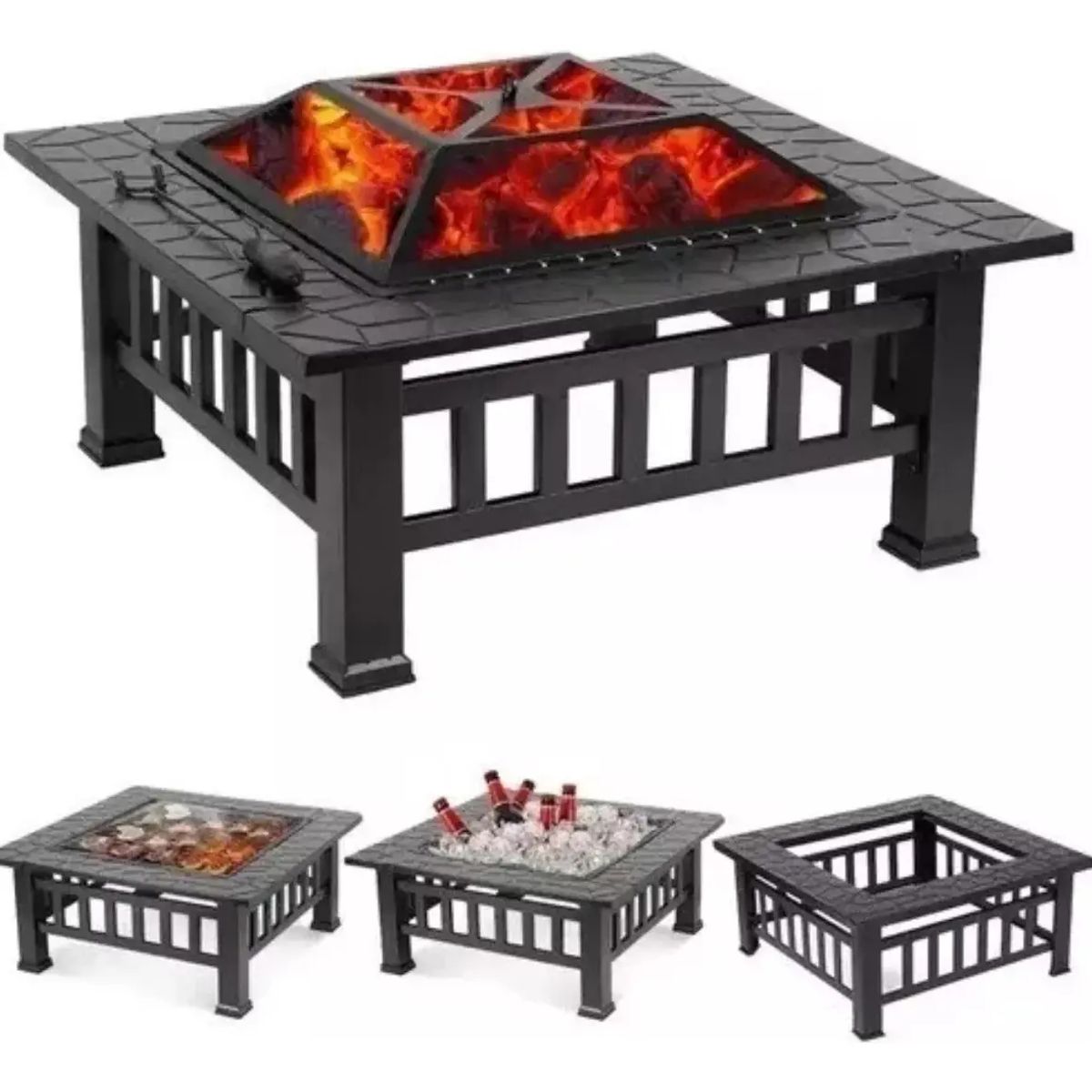 GENERICO - Brasero Premium Para Leña O Carbón Con Tapa 3 En 1