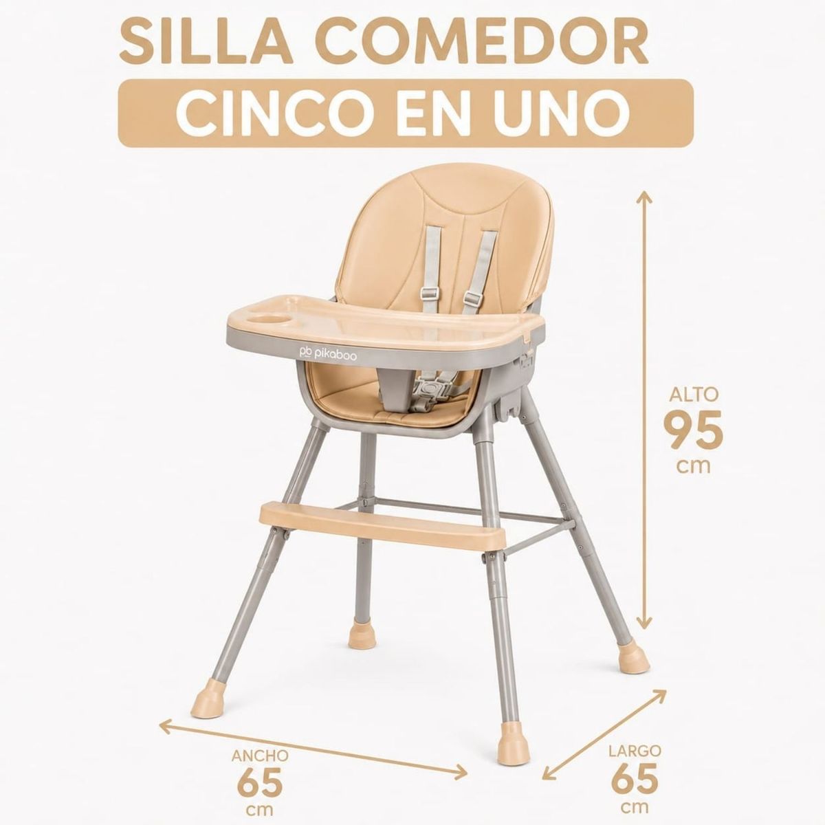 PIKABOO - Silla De Comer Para Bebes color Rosado 5 En 1 Jazz Pikaboo