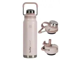 BUFFER FLASK - Termo Botella Agua Termica Buffer Acero Inoxidable 710ml - Negro - Rosa