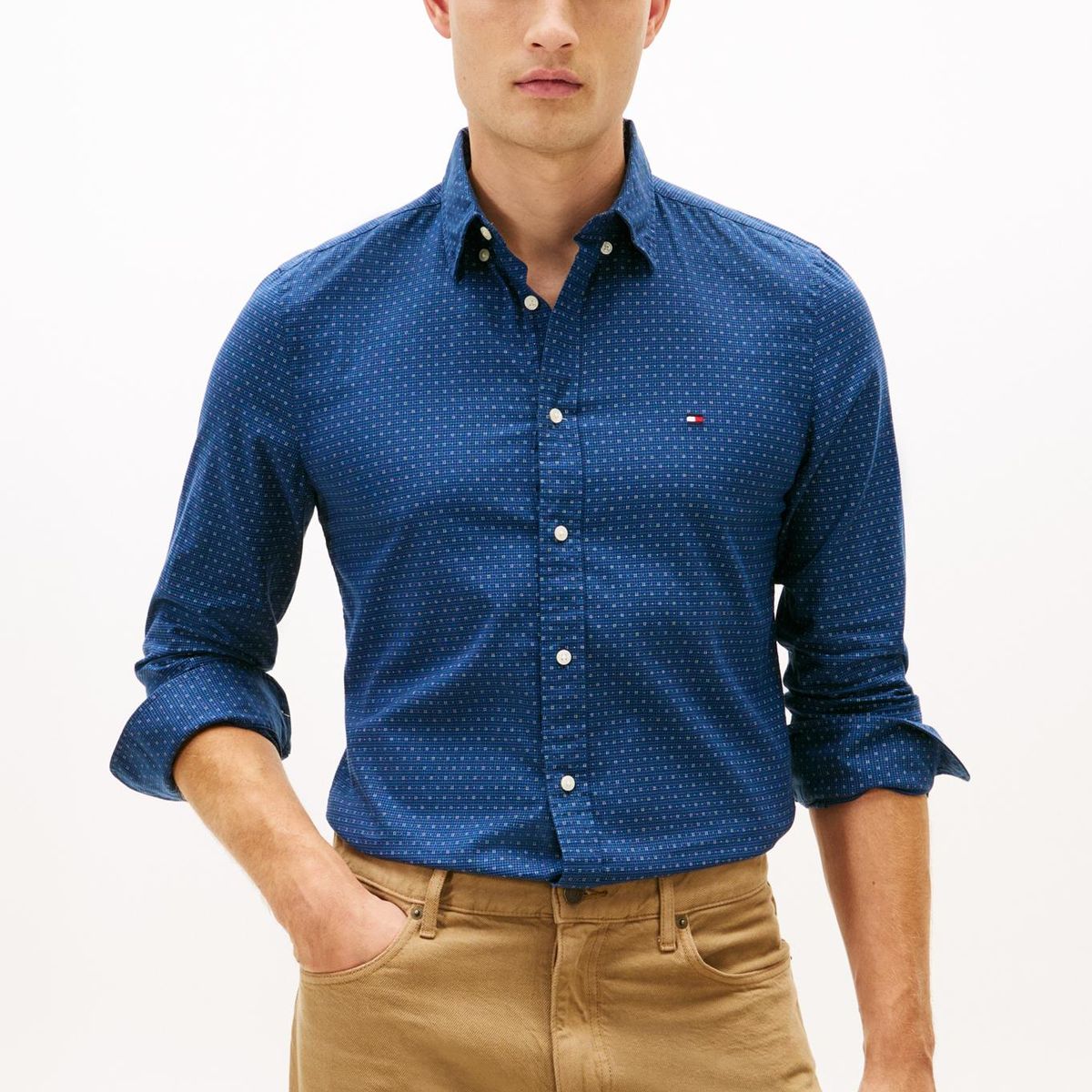 TOMMY HILFIGER - Camisa De Popelín Slim Fit Azul Tommy Hilfiger