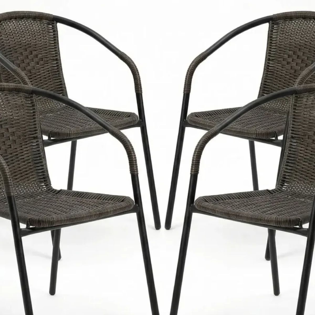 IDEEHOUSE - Set 4 Sillas Para Terraza Y Jardin Ratan Marrón Oscuro