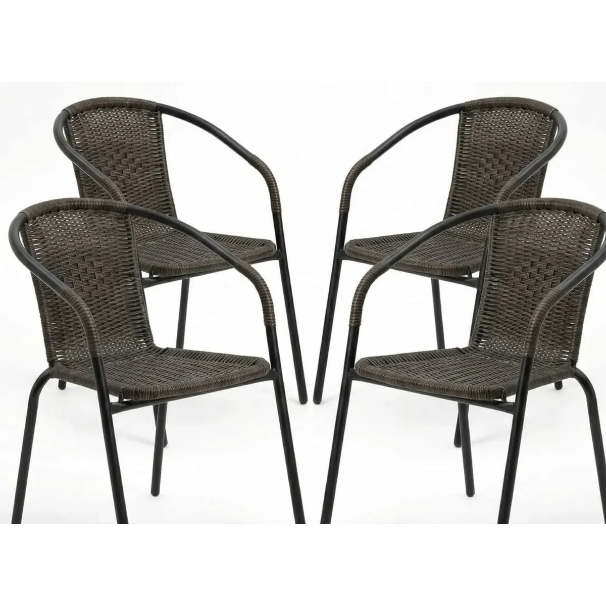 IDEEHOUSE - Set 4 Sillas Para Terraza Y Jardin Ratan Marrón Oscuro