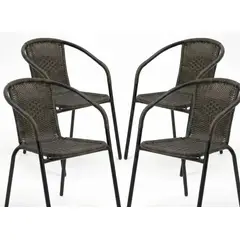 IDEEHOUSE - Set 4 Sillas Para Terraza Y Jardin Ratan Marrón Oscuro
