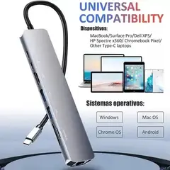 GENERICO - Hub Adaptador Usb Tipo C 8 En 1 Linkon Rj45 Para Mac Windows