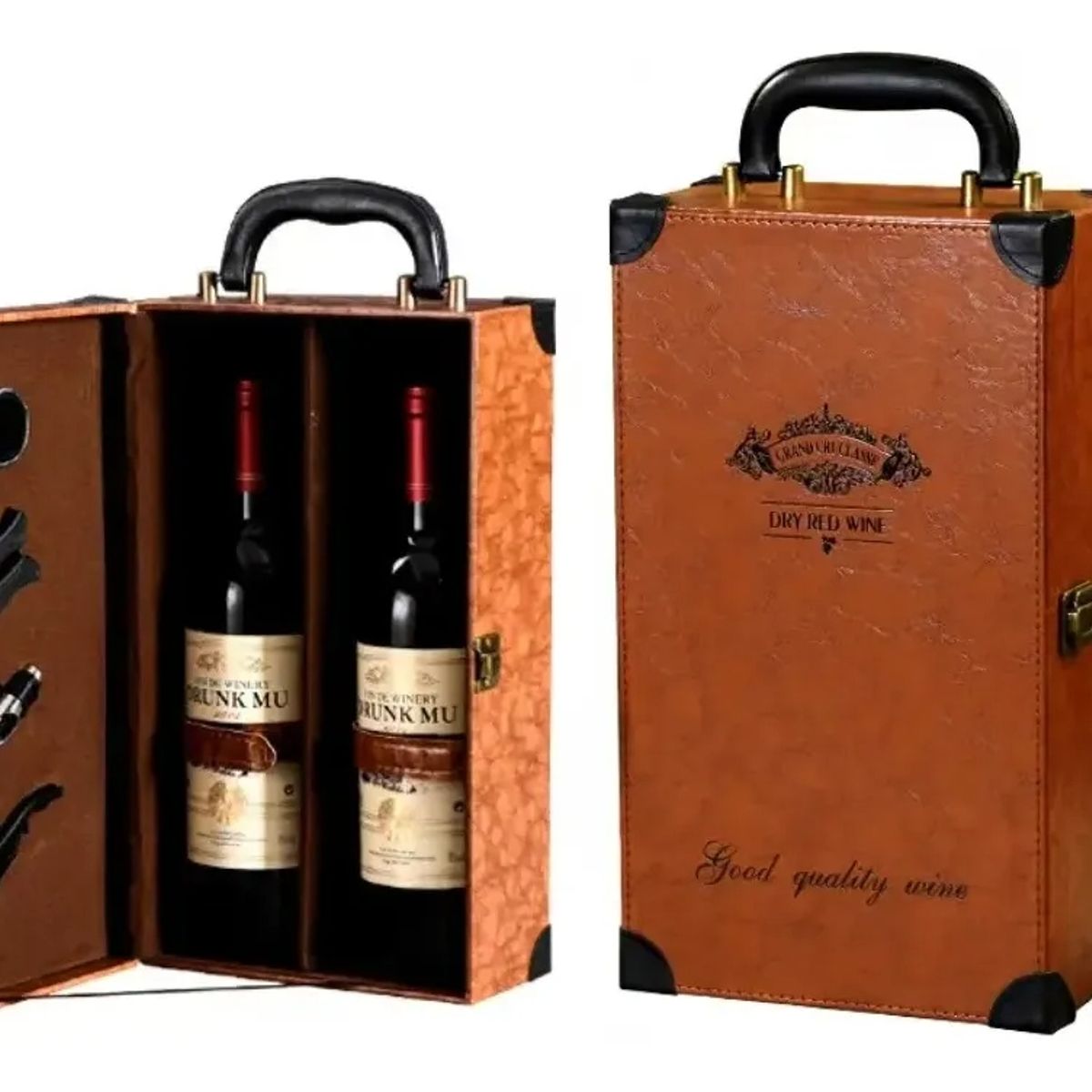 GENERICO - Caja De Regalo Para Vinos Maleta De Cuero Con Accesorios
