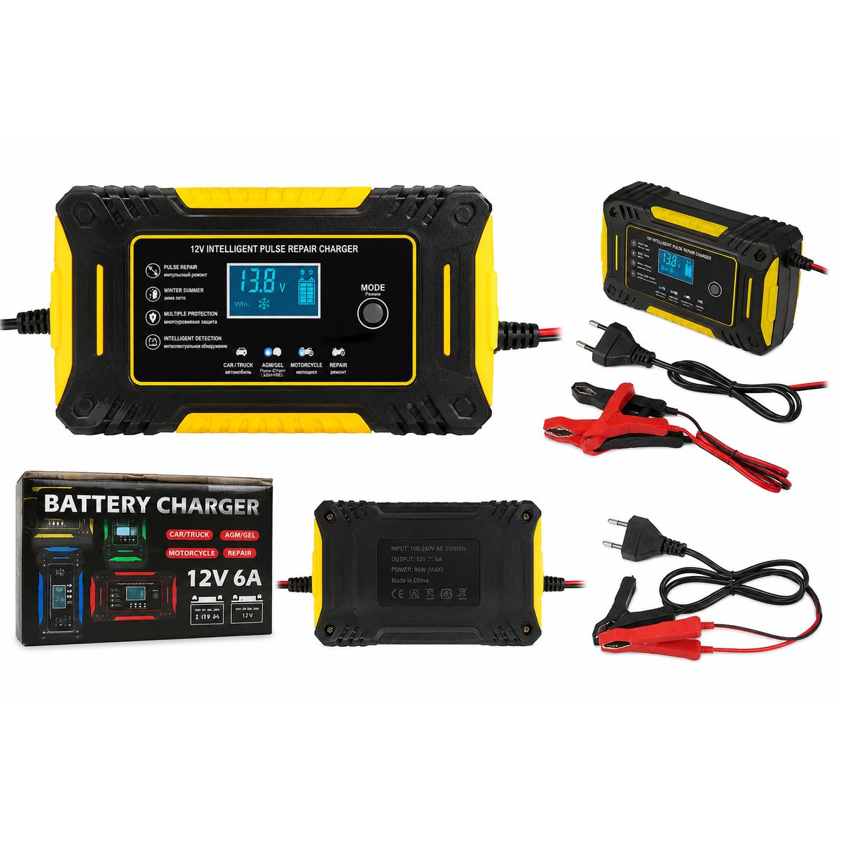 GENERICO - Cargador Inteligente 12V 6A para Auto y Moto con Pantalla LCD y Función Repair