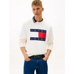 TOMMY HILFIGER - Polerón Con Bandera Estampada Blanco Tommy Jeans