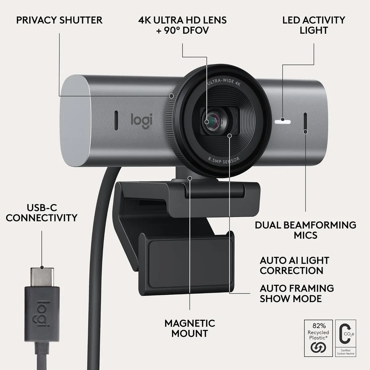 LOGITECH - Logitech MX Brio 705 - Cámara web 4K para empresas