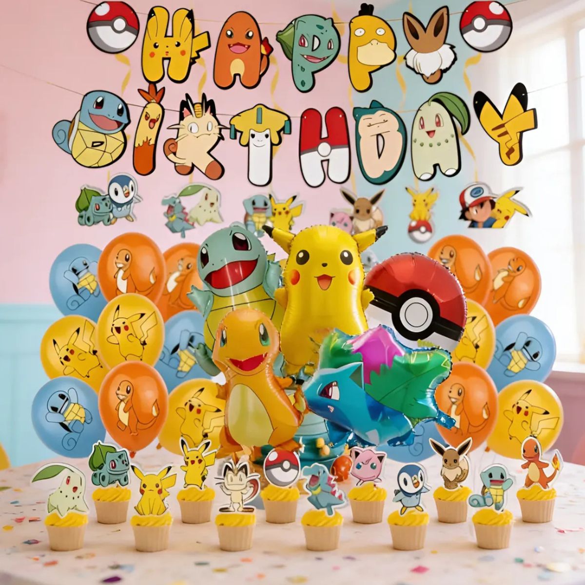 GENERICO - Kit Decoracion Cumpleaños Pokemn Cotillon Globos