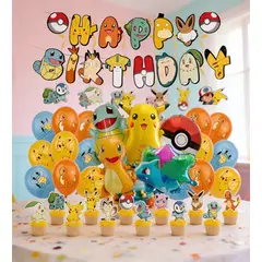 GENERICO - Kit Decoracion Cumpleaños Pokemn Cotillon Globos