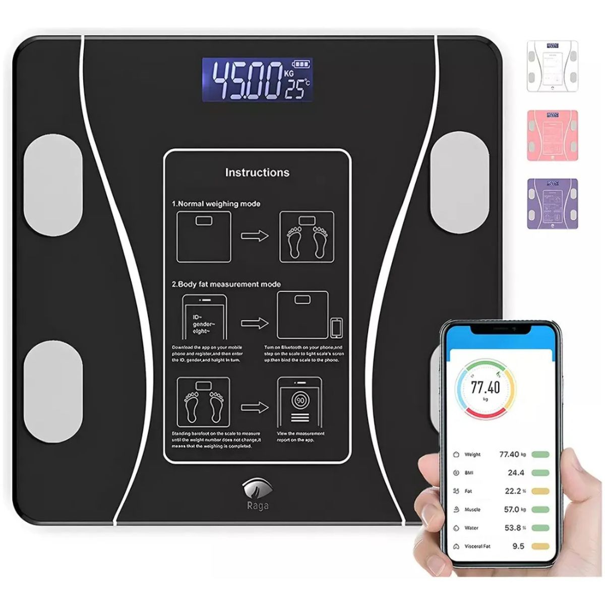 TASBEL - Peso Báscula Digital Balanza Bluetooth Inteligente domestico Color Negro