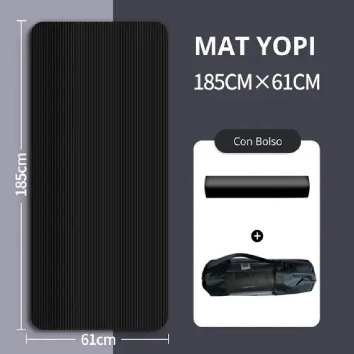 GENERICO - Colchoneta Yoga Mat Antideslizante Yopi 15mm Negra con Bolso BELUG