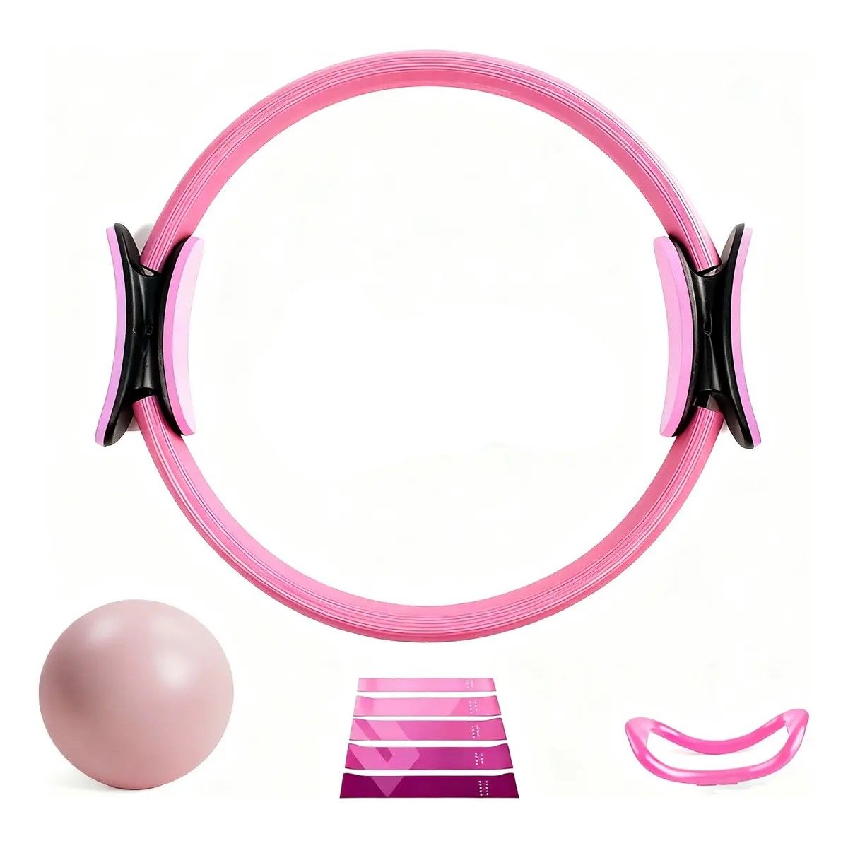 GENERICO - Set de Yoga y Pilates Fitpro con Aro, Bandas, Balón y Accesorios - Pack de 8 Piezas en Rosa BELUG
