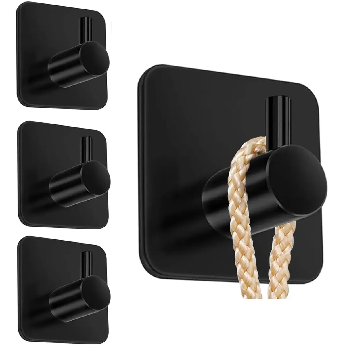 GENERICO - Ganchos De Baño De Acero Inoxidable Negros para Pared - Pack de 4 Perchas
