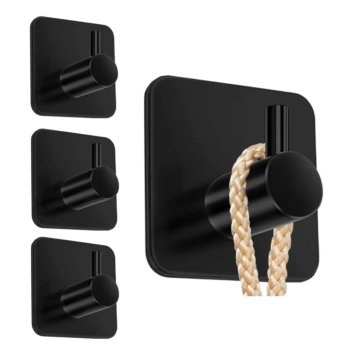 GENERICO - Ganchos De Baño De Acero Inoxidable Negros para Pared - Pack de 4 Perchas