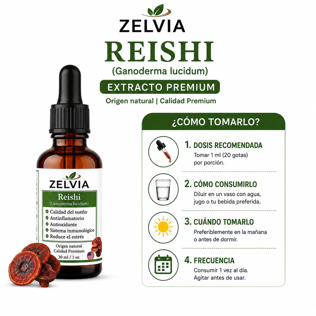GENERICO - Reishi Ganoderma extracto Hongo 30ml Zelvia