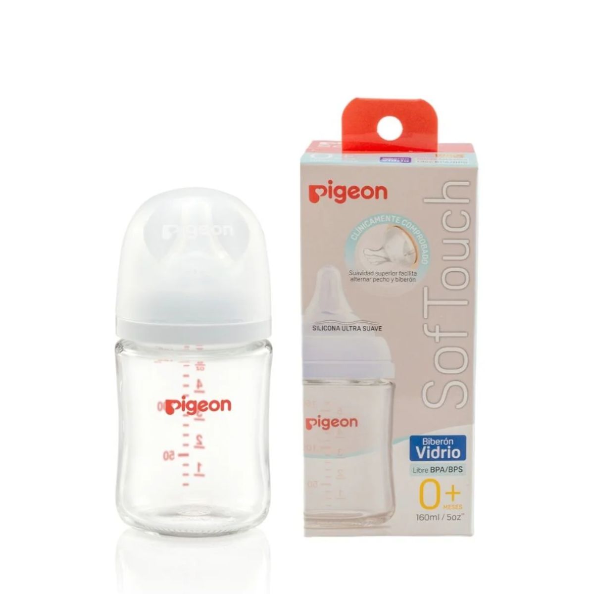 PIGEON - Biberón SofTouch Pigeon de Vidrio 160ml - Blanco