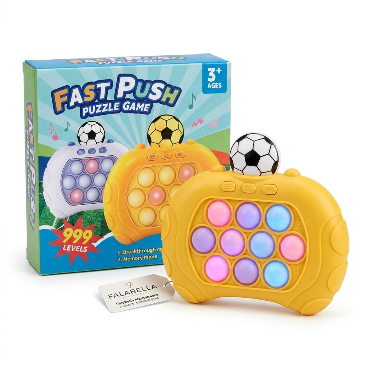 GENERICO - Juego Pop It Electrónico Fast Push Puzzle Game Fútbol Amarillo Con 999 Niveles Y Luces Led - Juguete Interactivo