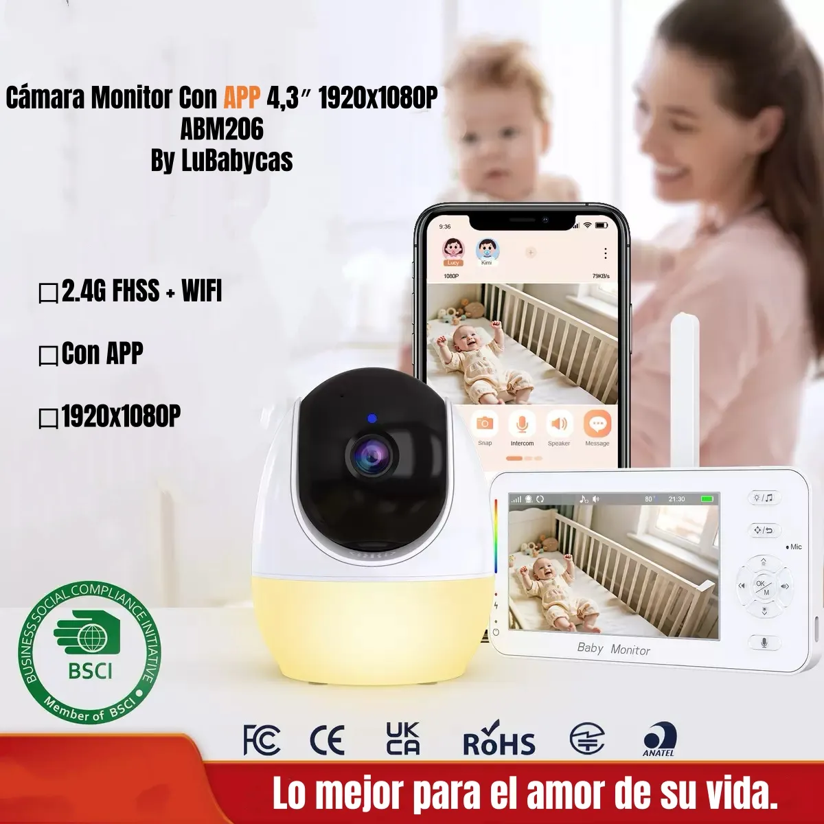 LUBABYCAS - Camara Monitor bebé Con APP Luz 43″1080P Lubabycas