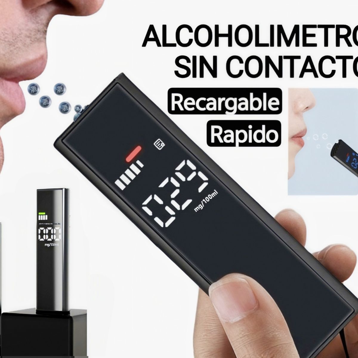 GENERICO - Alcoholimetro. Medidor de nivel de alcohol. Recargable. Portatil