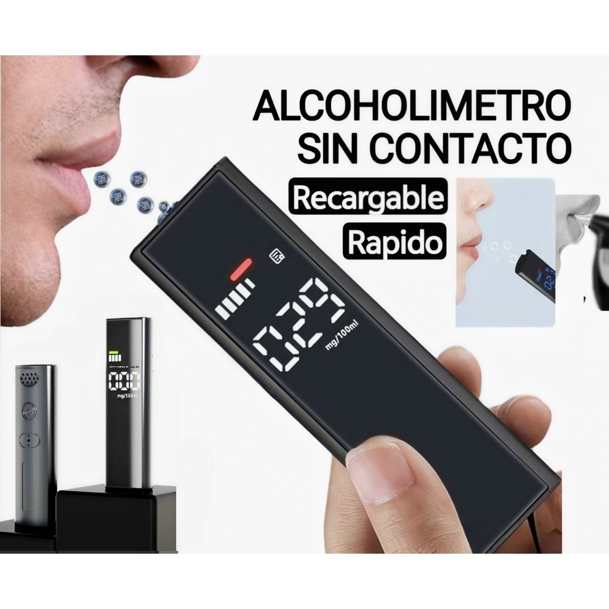 GENERICO - Alcoholimetro. Medidor de nivel de alcohol. Recargable. Portatil
