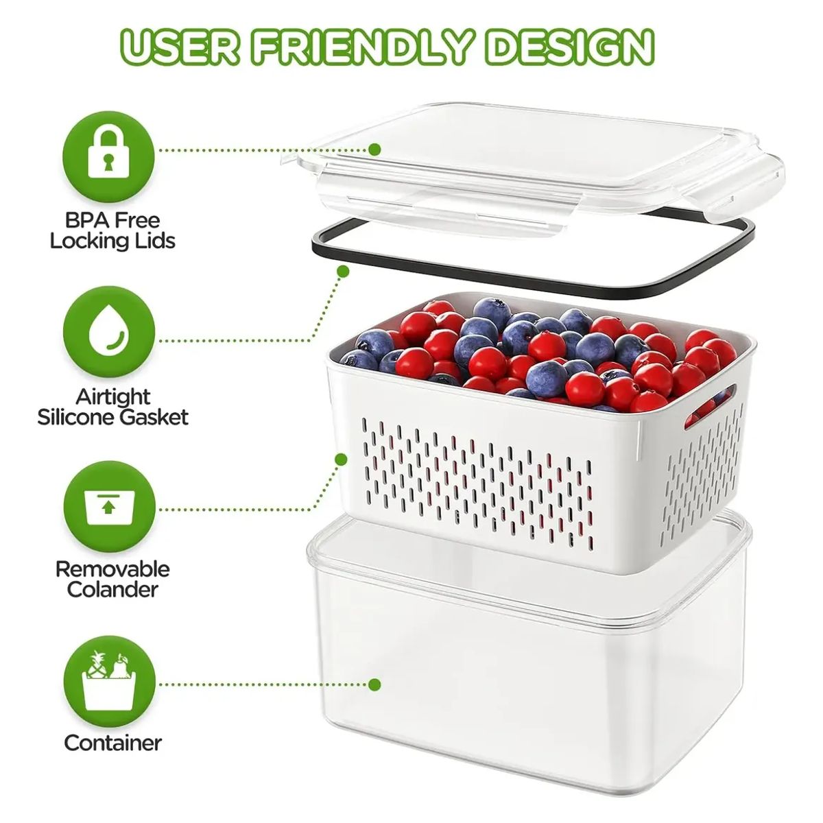 GENERICO - Set 5 Organizador De Refrigerador Cocina Con Tapa Contenedor