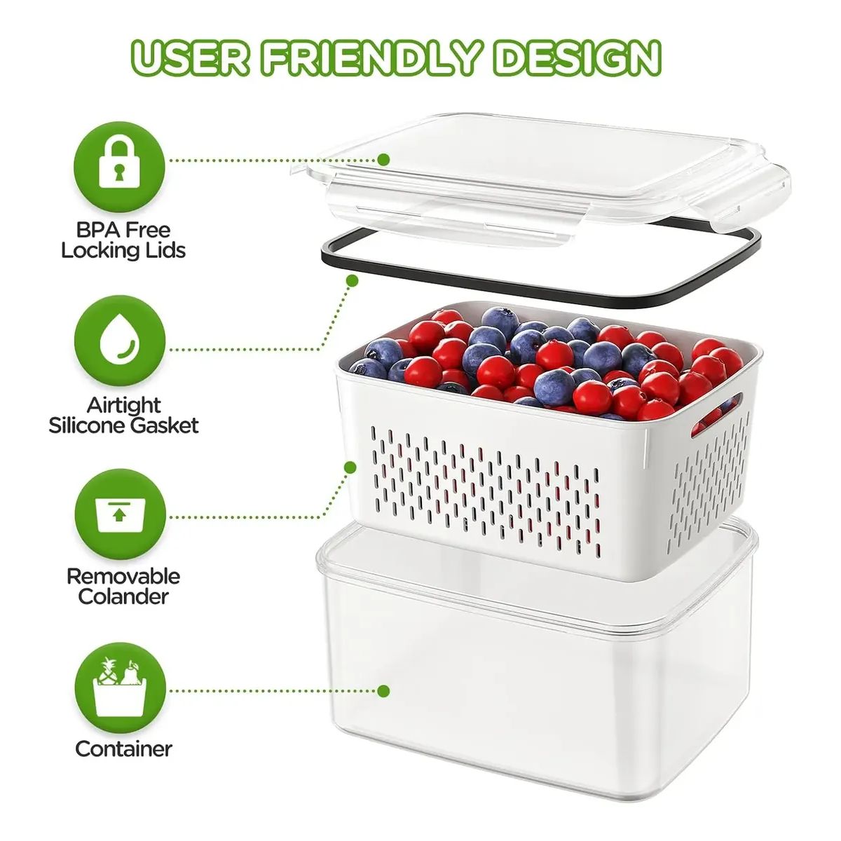 GENERICO - Set 5 Organizador De Refrigerador Cocina Con Tapa Contenedor