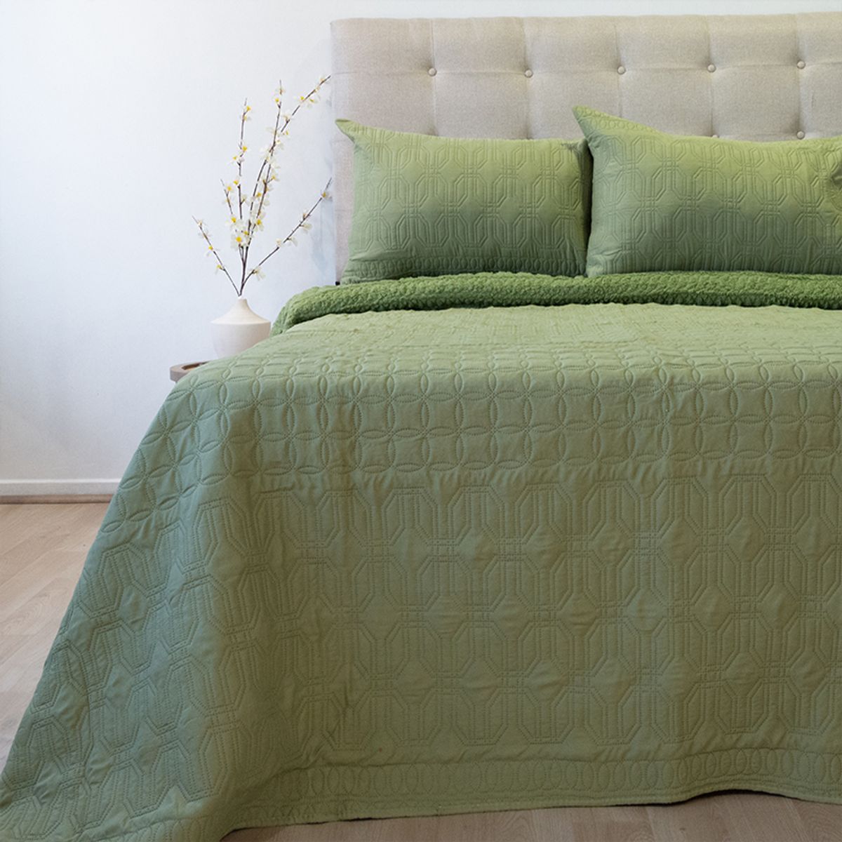 DORAL - CUBRECAMA QUILT HOTPRESS VIENA CON SHERPA VERDE OLIVA DORAL 2.5 PLAZAS