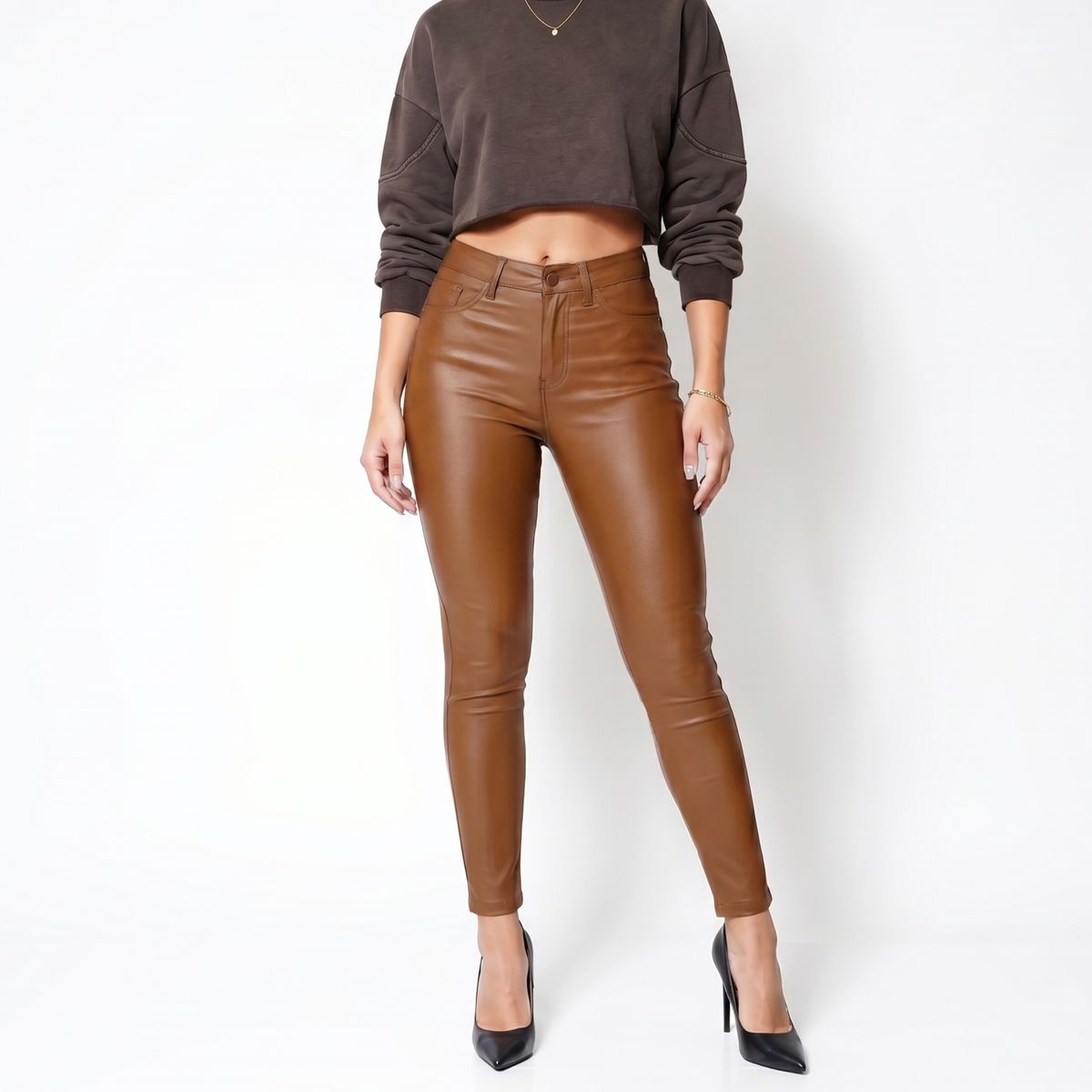 D'JOE - Pantalon Ecocuero Pu Tiro Alto Mujer