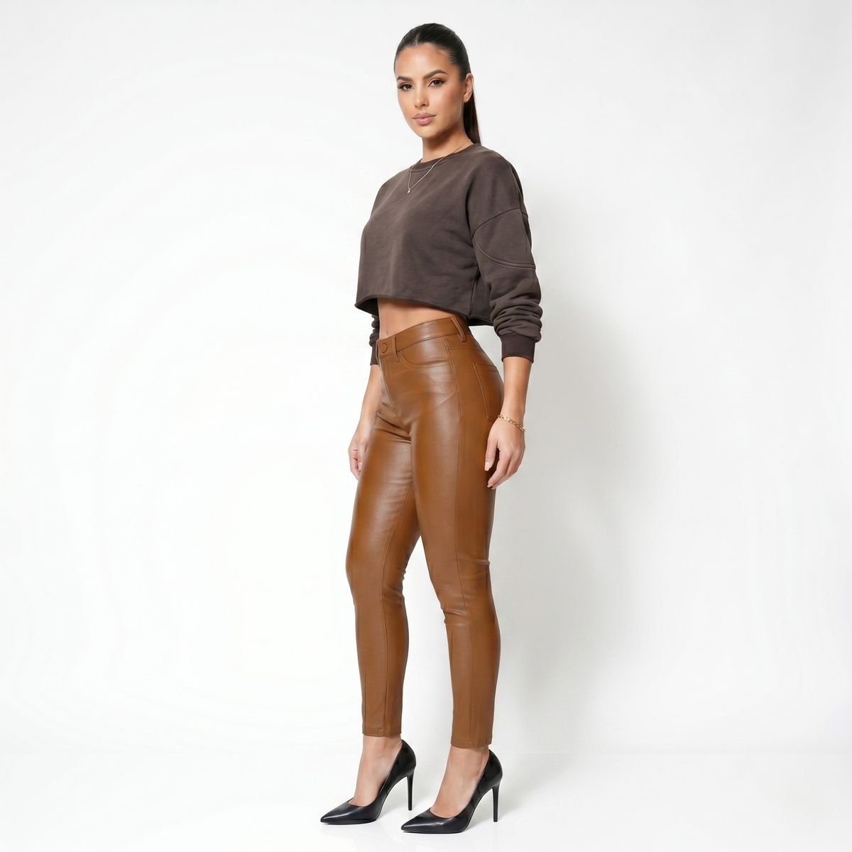 D'JOE - Pantalon Ecocuero Pu Tiro Alto Mujer