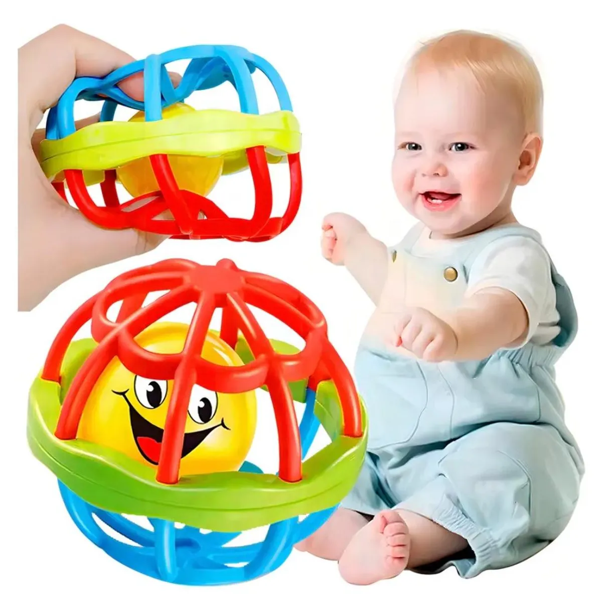 GENERICO - Pelota Sensorial Con Sonajero Y Mordedor Para Bebé 10cm