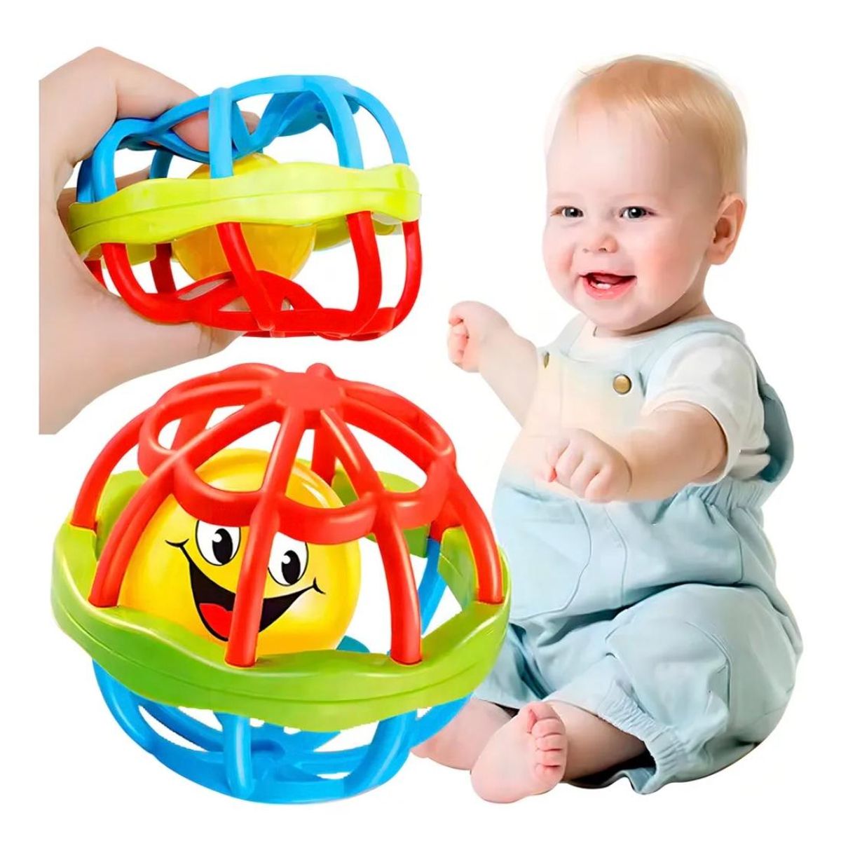 GENERICO - Pelota Sensorial Con Sonajero Y Mordedor Para Bebé 10cm