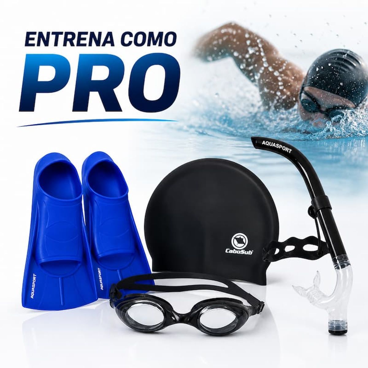 AQUASPORT - Kit Natación Pro Aletas 39-41 + Snorkel + Gorro + Gafas