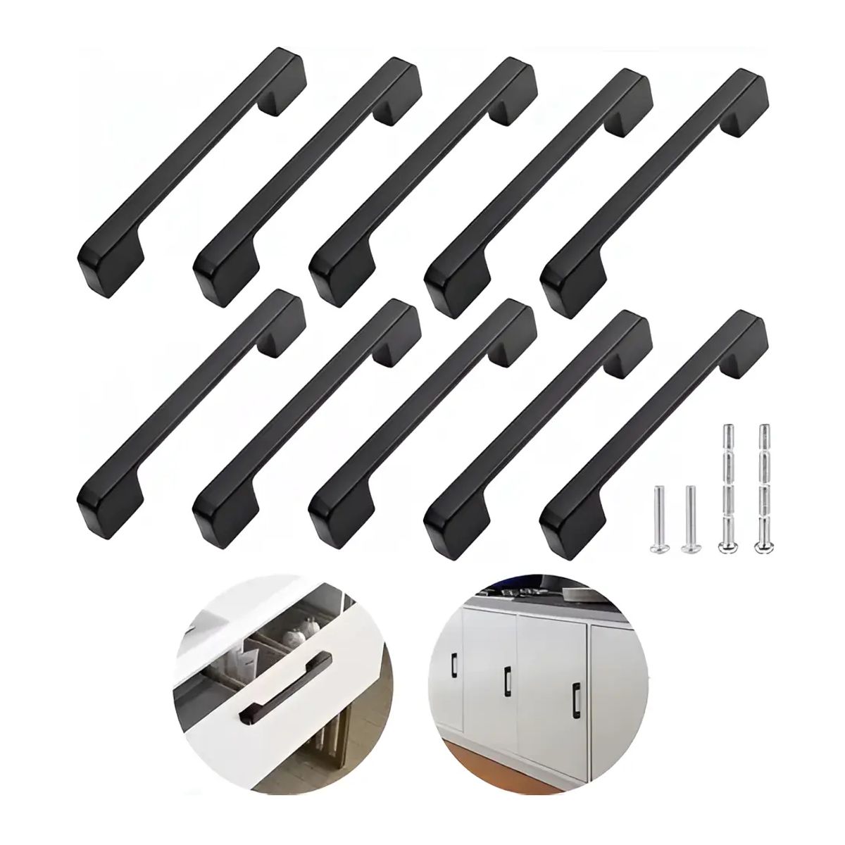 GENERICO - 10pcs Tiradores Para Cocina Cajones Armarios Negro 5in Negro