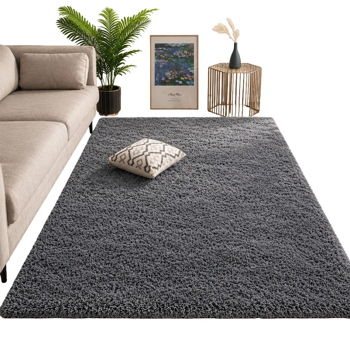 GENERICO - Alfombra Peluda Tipo Shaggy150x200  Color Gris