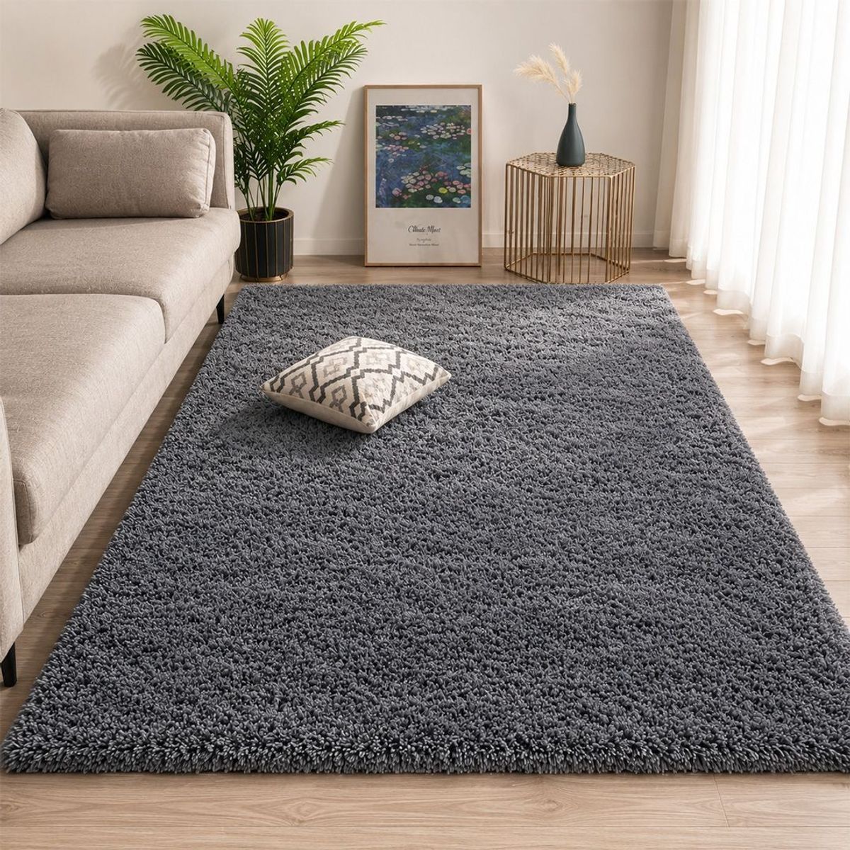 GENERICO - Alfombra Peluda Tipo Shaggy150x200  Color Gris