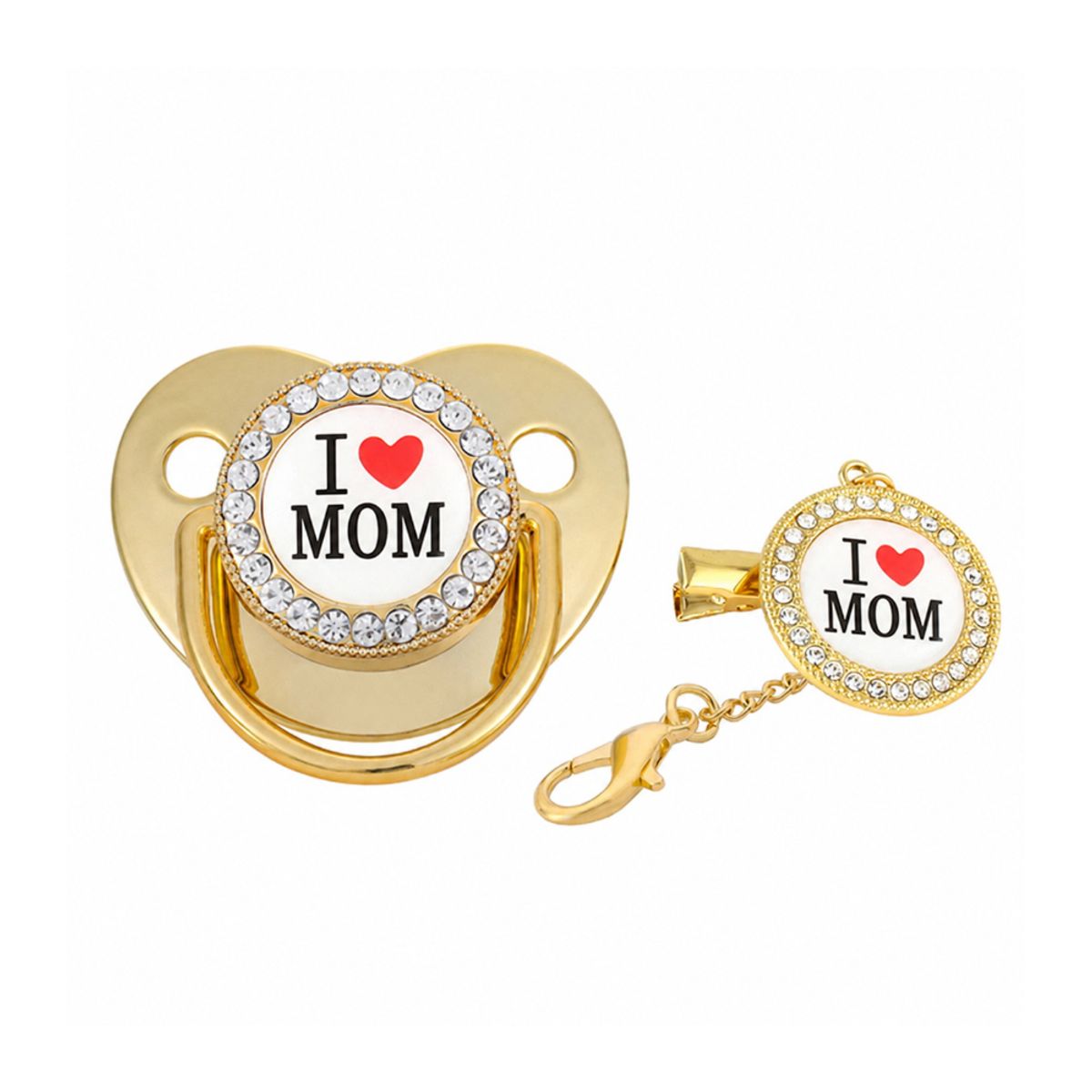 GENERICO - Chupete Para Bebe Con Brillos y Clip Para Ropa I Love Mom