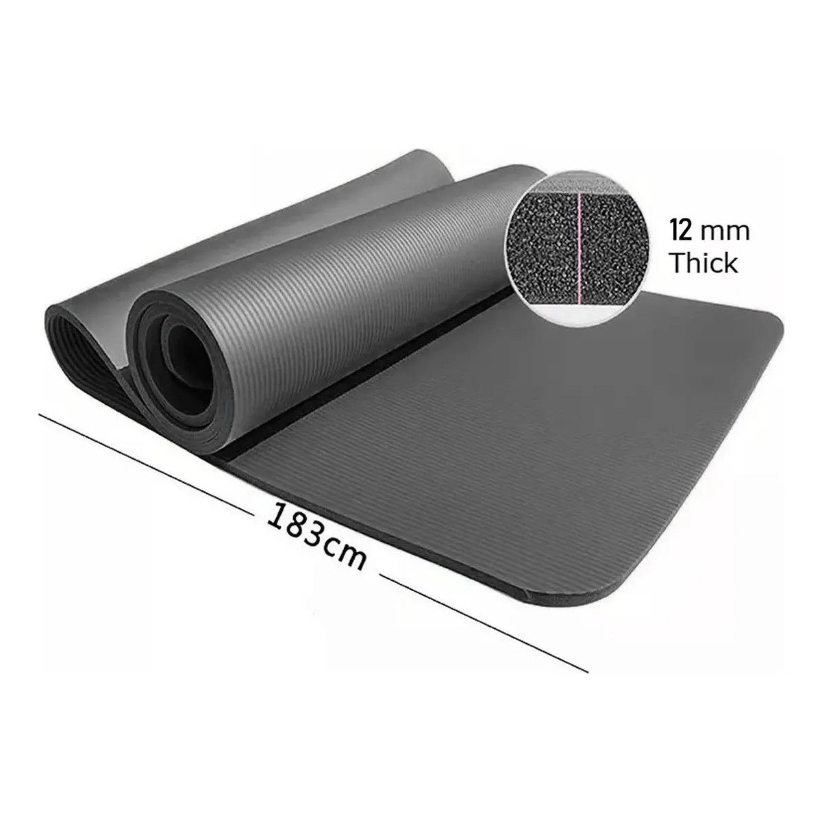 GENERICO - Mat de Yoga 12mm Antideslizante Goma EVA Negro 180x61cm BELUG