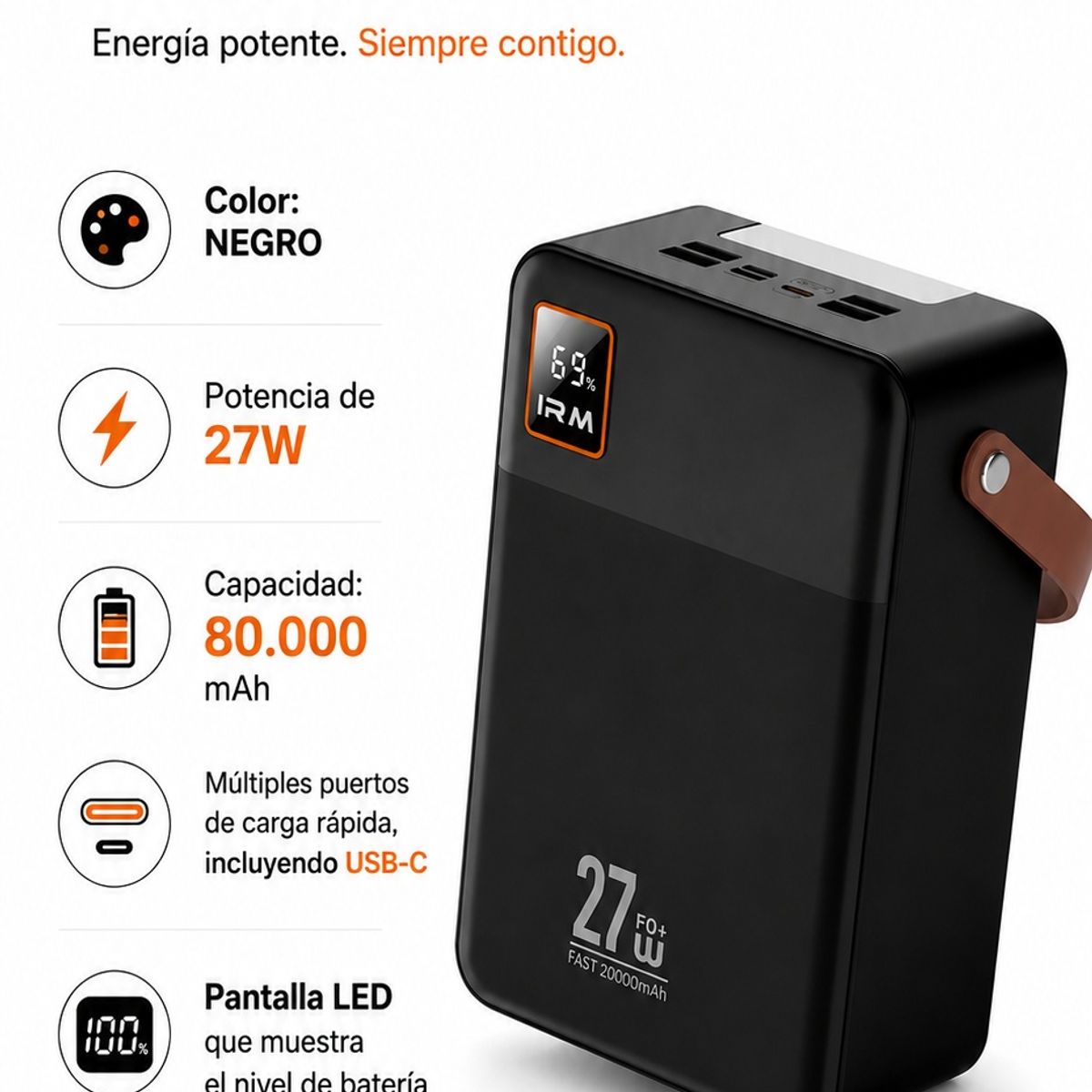 GENERICO - Power Bank Banco De Energía Alta Capacidad 80000mah Linterna