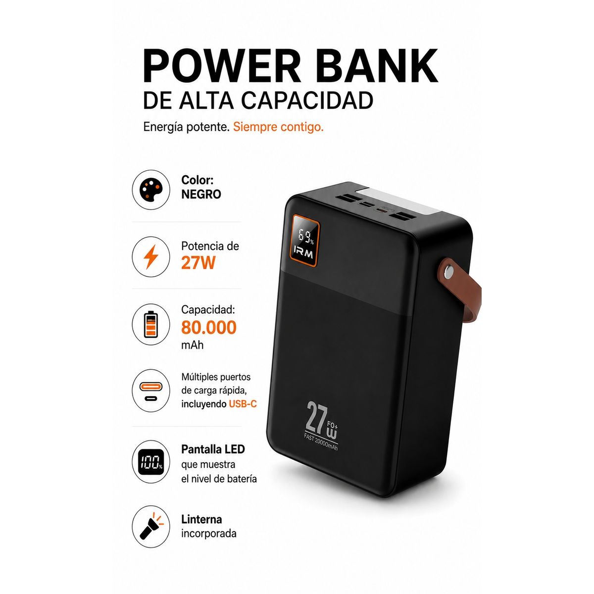 GENERICO - Power Bank Banco De Energía Alta Capacidad 80000mah Linterna