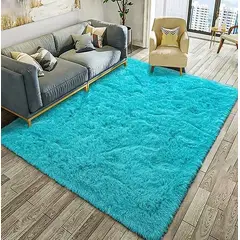 GENERICO - ALFOMBRA PELUDA ANTIDESLIZANTE 180X200 CELESTE