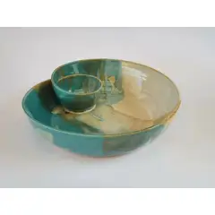 BRIGITTE LAHSEN - Fuente con Pocillo Turquesa Crema