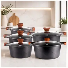 RAF - Set 5 Ollas con Recubrimiento Antiadherente Cerámico Color Negro Bateria De Cocina con tapas