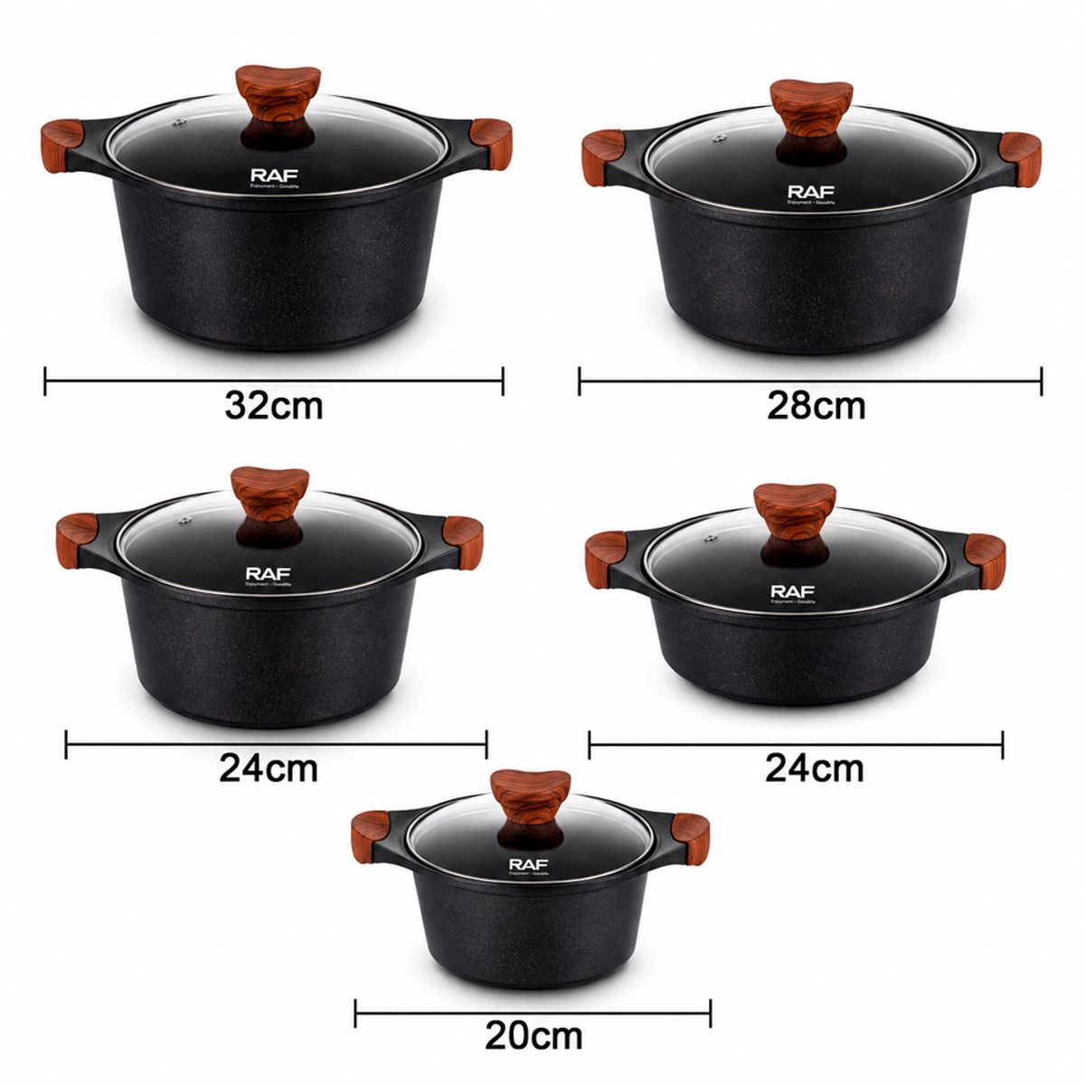 IRM - Set 5 ollas con recubrimiento antiadherente ceramico negro