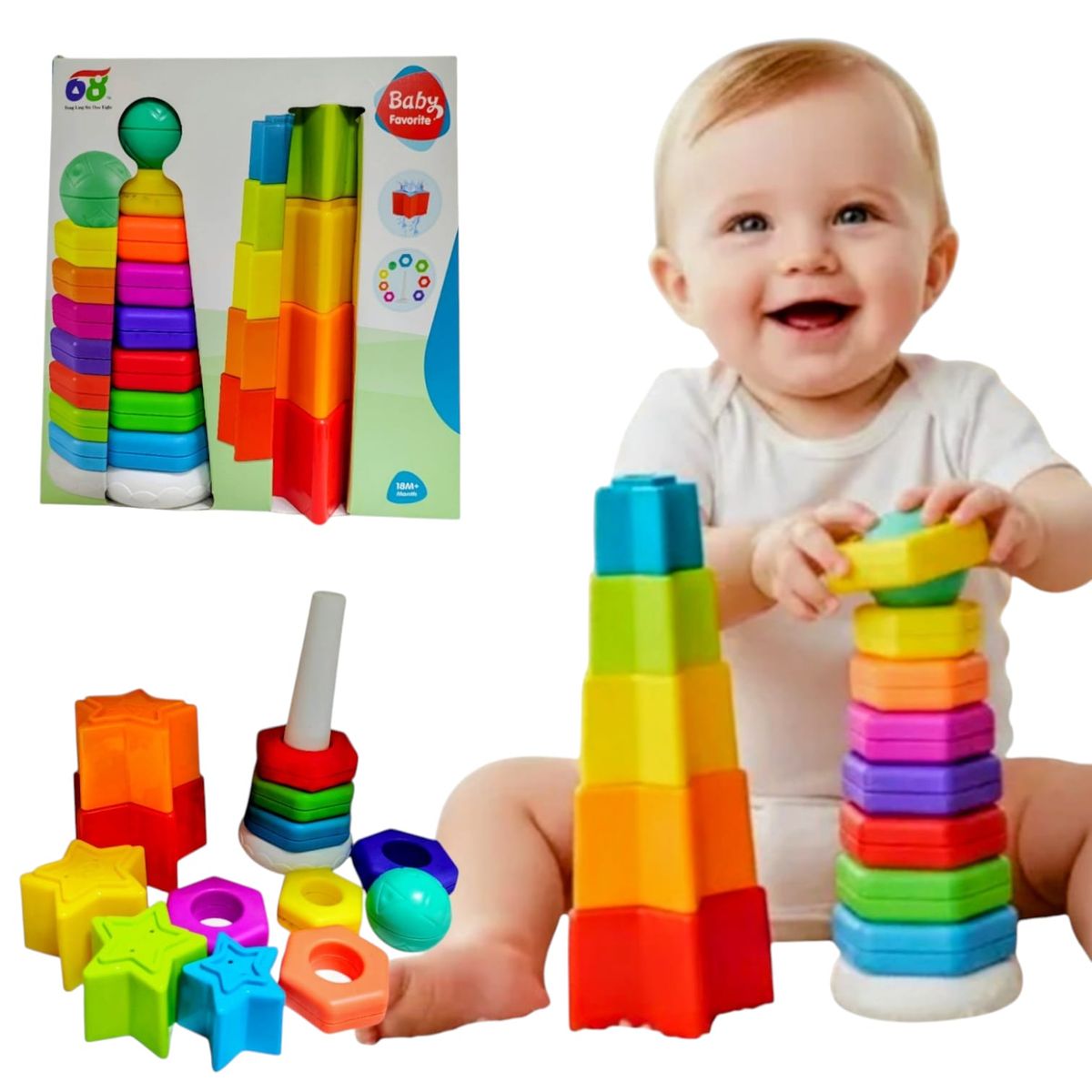 GENERICO - Juegos Sensorial Educativo Montessori Pack De Torres De Apilar Arcoíris